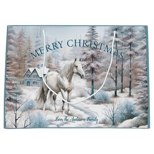 Paard winterscène sneeuwbos Kerstmis Groot Cadeauzakje (Voorkant)