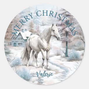 Paard winterscène sneeuwbos Kerstmis Ronde Sticker