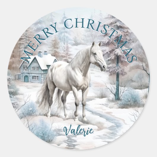 Paard winterscène sneeuwbos Kerstmis Ronde Sticker (Voorkant)