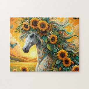 Paard Zonnebloem Zonsondergang Legpuzzel