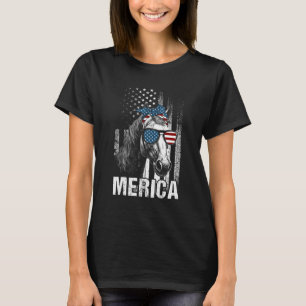 Paard Zonnebril Dier Amerikaanse Vlag Patriottis T-shirt