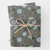 Paardebloem Blauw Grijs Bloemen Patroon Inpakpapier Vel (In situ)