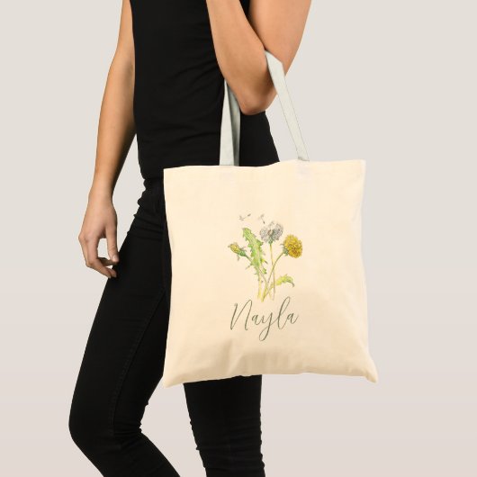 Paardebloem bloem waterverf kunstnaam tote bag (Voorkant (product))
