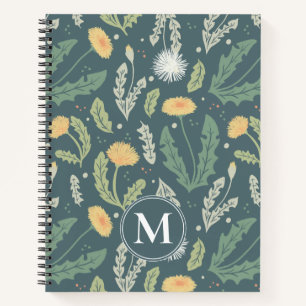 Paardebloem Bloemen onkruid Patroon & Monogram Notitieboek