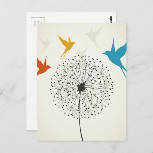 Paardebloem en vogel briefkaart (Voorkant / Achterkant)