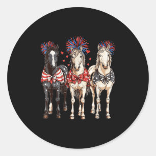 Paarden 4 juli Patriottisch Paard Amerikaanse Vlag Ronde Sticker