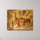  paarden aan de Porch Albrecht Adam Canvas Afdruk (Voorkant)