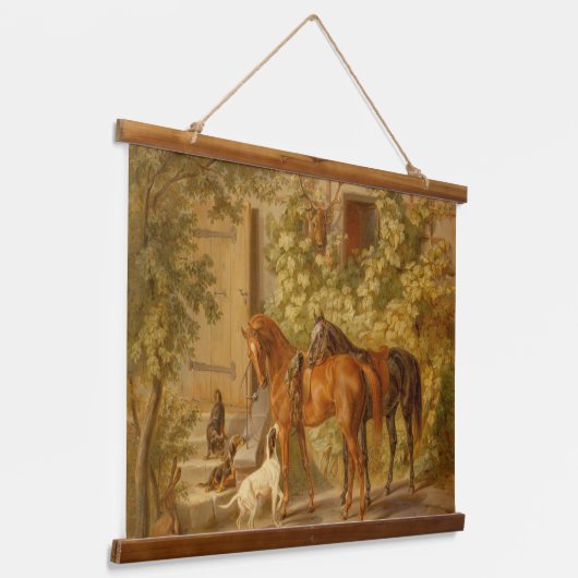 paarden aan de Porch Albrecht Adam Hangend Wandkleed (Gebogen)