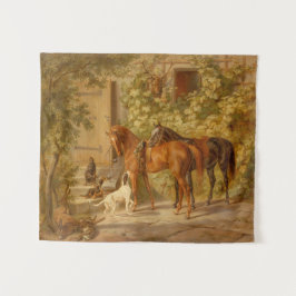 paarden aan de Porch Albrecht Adam Wandkleed