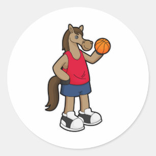 Paarden als Basketball-speler met Basketball Ronde Sticker