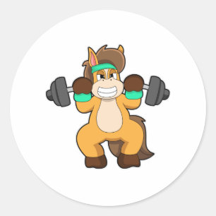 Paarden als Bodybuilder met Barbell Ronde Sticker