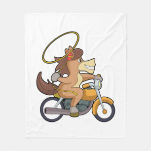 Paarden als cowboy met laso en motorfiets fleece deken