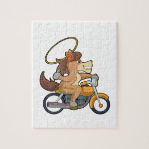 Paarden als cowboy met laso en motorfiets legpuzzel