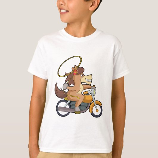 Paarden als cowboy met laso en motorfiets t-shirt (Voorkant)