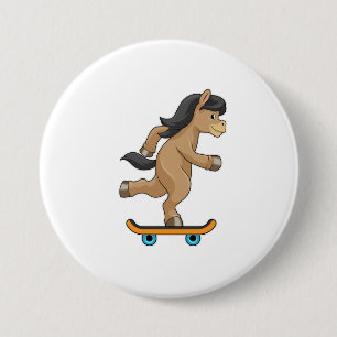 Paarden als Skater met skateboard Ronde Button 7,6 Cm