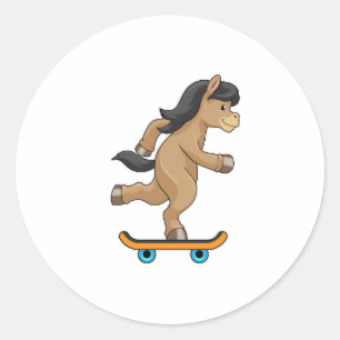 Paarden als Skater met skateboard Ronde Sticker
