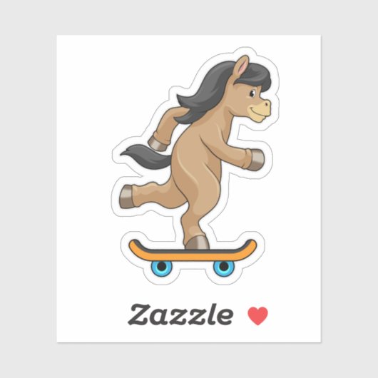 Paarden als Skater met skateboard Sticker (Vel)