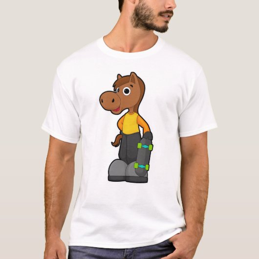 Paarden als Skater met skateboard T-shirt (Voorkant)