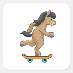 Paarden als Skater met skateboard Vierkante Sticker