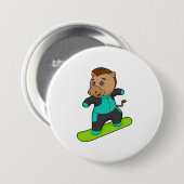 Paarden als Snowboarder met Snowboard Ronde Button 7,6 Cm (Voorkant /achterkant)
