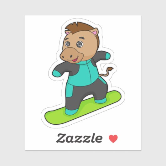 Paarden als Snowboarder met Snowboard Sticker (Vel)