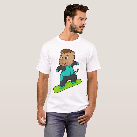 Paarden als Snowboarder met Snowboard T-shirt (Voorkant volledig)
