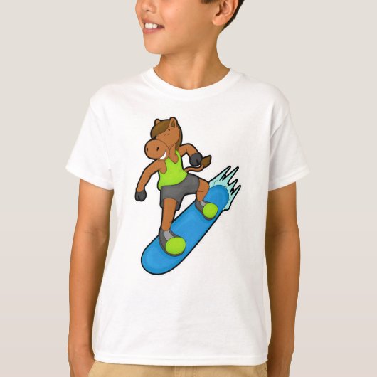 Paarden als Snowboarder met Snowboard T-shirt (Voorkant)