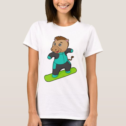 Paarden als Snowboarder met Snowboard T-shirt (Voorkant)