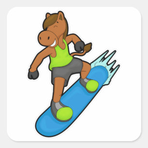 Paarden als Snowboarder met Snowboard Vierkante Sticker
