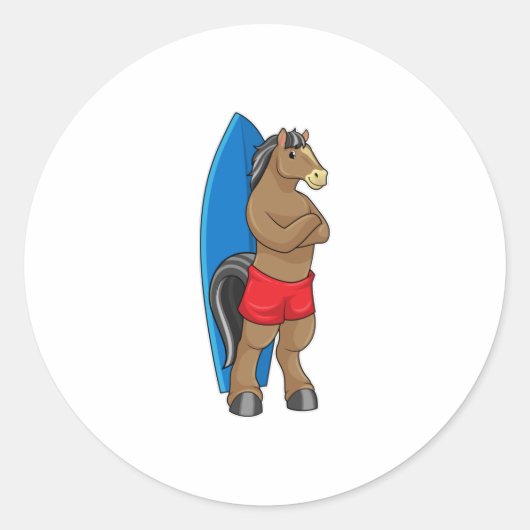 Paarden als Surfer met surfbord Ronde Sticker (Voorkant)
