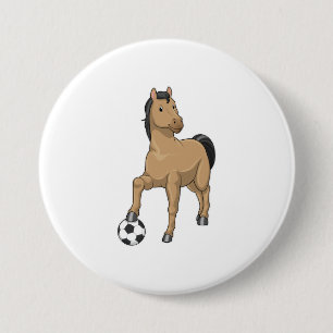 Paarden als Voetbalspeler met Voetbal Ronde Button 7,6 Cm
