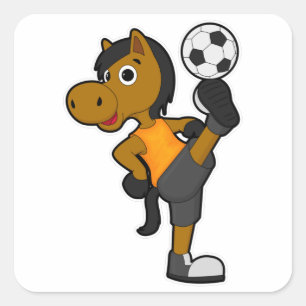 Paarden als Voetbalspeler met Voetbal Vierkante Sticker