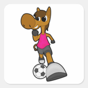Paarden als Voetbalspeler met Voetbal Vierkante Sticker