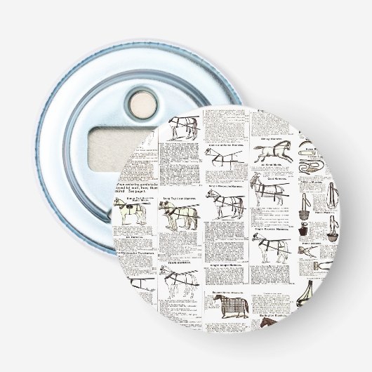 Paarden Antiek Adverteren krantenkunst Button Flesopener (Voorkant)
