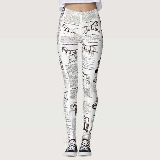 Paarden Antiek Adverteren krantenkunst Leggings (Voorkant)