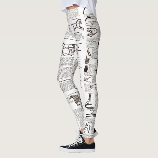 Paarden Antiek Adverteren krantenkunst Leggings (Links)
