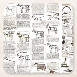 Paarden Antiek Adverteren krantenkunst Vierkante Kartonnen Onderzetter