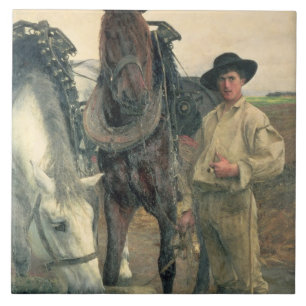 Paarden bij de waterloop, 1884 (olie op doek) tegeltje