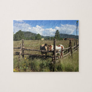 Paarden Bij Het Rustieke Houten Hek Fotografie Legpuzzel