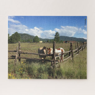 Paarden bij het Rustieke Houten Staketsel Fotograf Legpuzzel