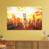 Paarden bij zonsondergang canvas afdruk (Insitu (Woonkamer))