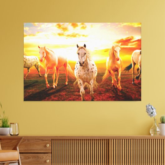 Paarden bij zonsondergang canvas afdruk (Insitu (Woonkamer))