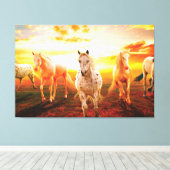 Paarden bij zonsondergang canvas afdruk (Insitu (Houten vloer))