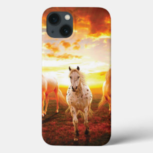 Paarden bij zonsondergang iPhone 13 hoesje