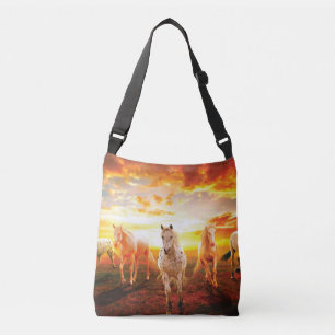 Paarden bij zonsondergang crossbody tas