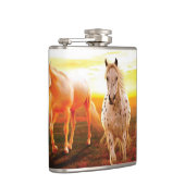 Paarden bij zonsondergang heupfles (Rechts)