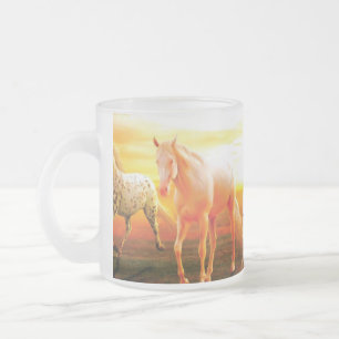 Paarden bij zonsondergang matglas koffiemok