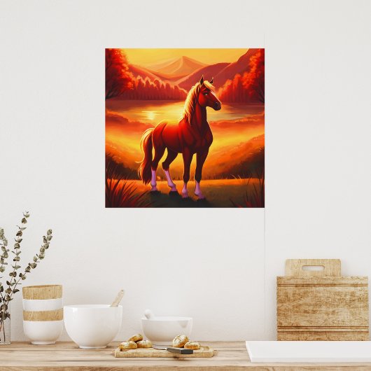 Paarden bij zonsondergang poster (Keuken)