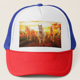 Paarden bij zonsondergang trucker pet