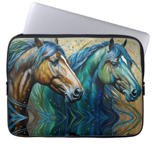 Paarden Blauwgroen blauw groen bruin Laptop Sleeve